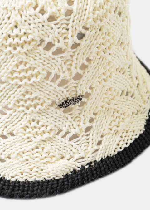 Ecru Knitted Bucket Style Hat w/ Black Outline