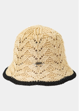 Beige Knitted Bucket Style Hat w/ Black Outline