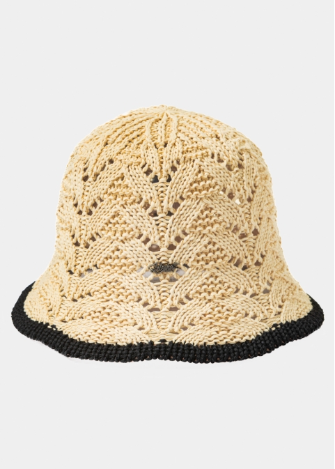 Beige Knitted Bucket Style Hat w/ Black Outline