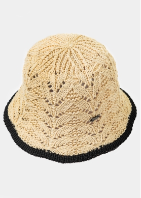 Beige Knitted Bucket Style Hat w/ Black Outline