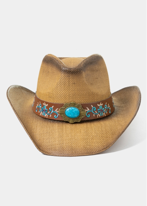 Brown Cowboy Style Hat w/ Blue Details