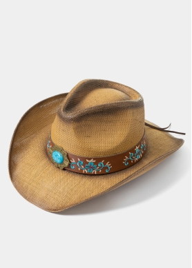 Brown Cowboy Style Hat w/ Blue Details