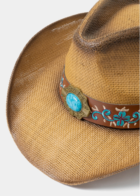 Brown Cowboy Style Hat w/ Blue Details