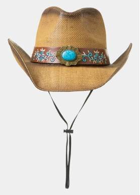 Brown Cowboy Style Hat w/ Blue Details