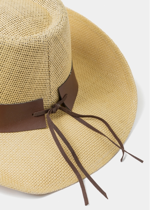Beige Cowboy Style Hat w/ Pink Flowers