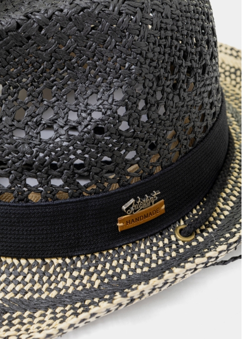Black & Ecru Cowboy Style Hat w/ Black Hatband