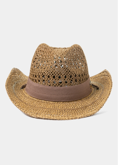 Brown & Beige Cowboy Style Hat w/ Brown Hatband