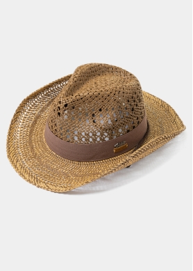 Brown & Beige Cowboy Style Hat w/ Brown Hatband