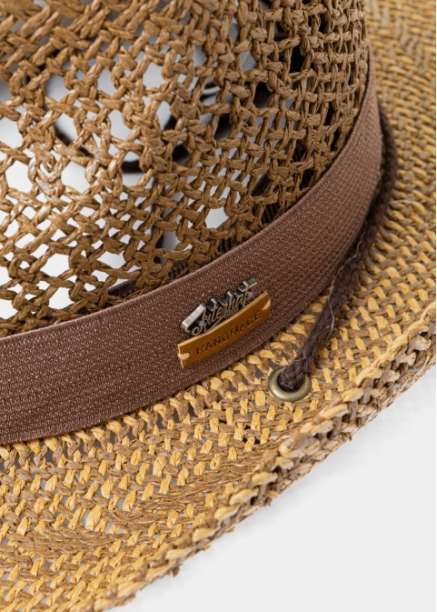 Brown & Beige Cowboy Style Hat w/ Brown Hatband