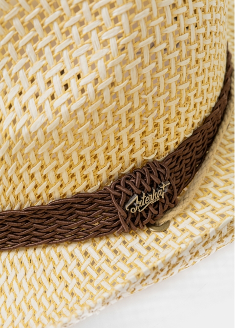 Ecru Cowboy Style Hat w/ Brown Braided Hatband