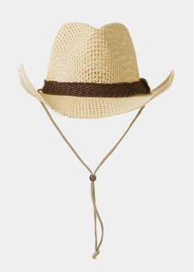 Ecru Cowboy Style Hat w/ Brown Braided Hatband