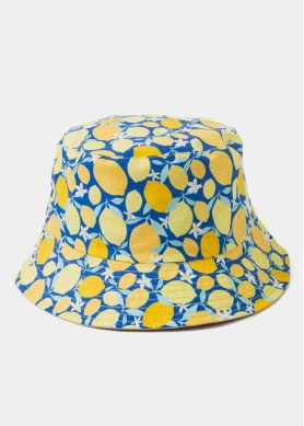 Double-Faced Bucket Hat Lemons Pattern & Beige