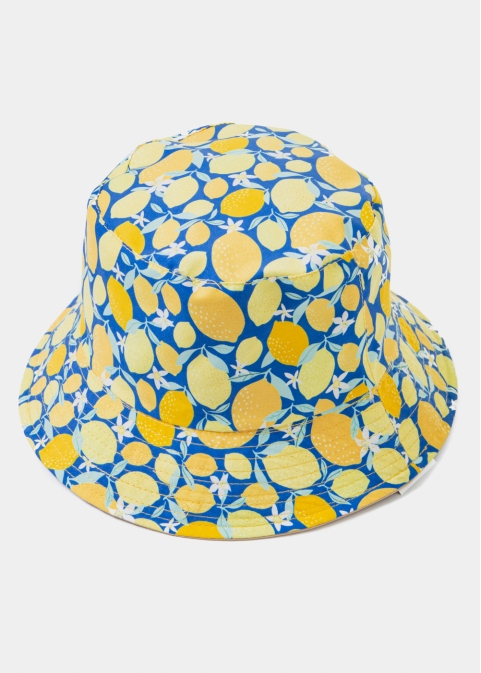 Double-Faced Bucket Hat Lemons Pattern & Beige