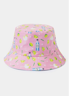 Double-Faced Bucket Hat Drinks Pattern & Light Blue