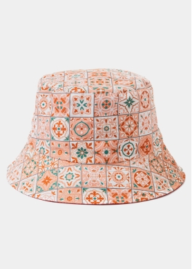 Double-Faced Bucket Hat Tiles Pattern & Red