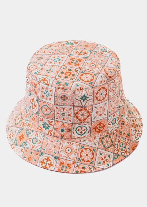 Double-Faced Bucket Hat Tiles Pattern & Red