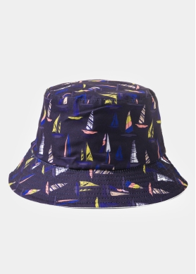 Double-Faced Bucket Hat Boats Pattern & White