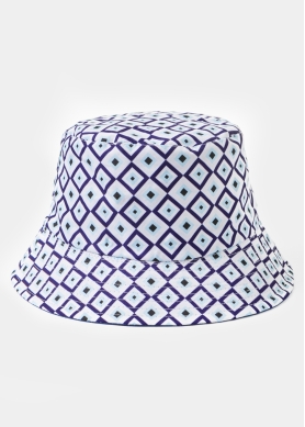 Double-Faced Bucket Hat Squares Pattern & Blue