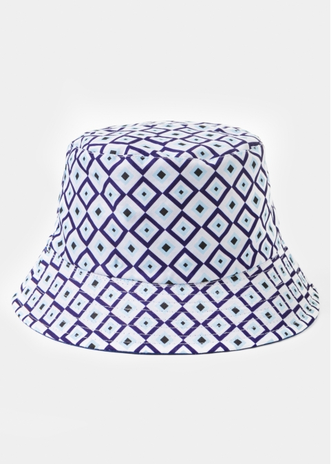 Double-Faced Bucket Hat Squares Pattern & Blue