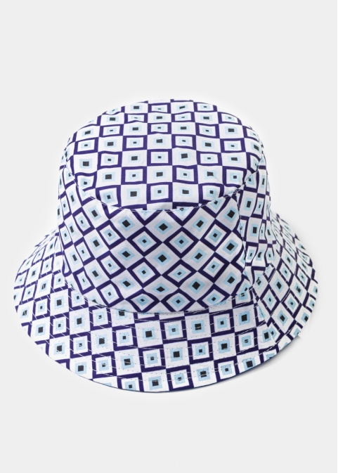 Double-Faced Bucket Hat Squares Pattern & Blue