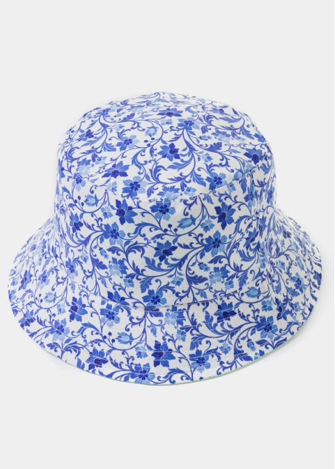 Double-Faced Bucket Hat Blue Flowers Pattern & Mint