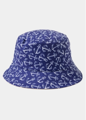 Double-Faced Bucket Hat Anchors Pattern & Beige