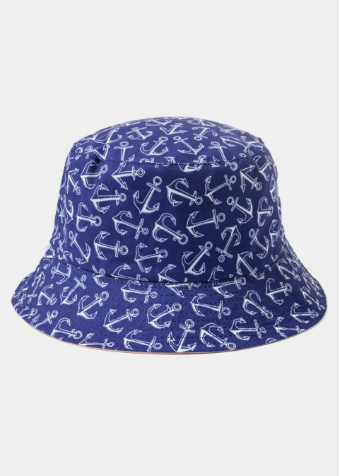Double-Faced Bucket Hat Anchors Pattern & Beige
