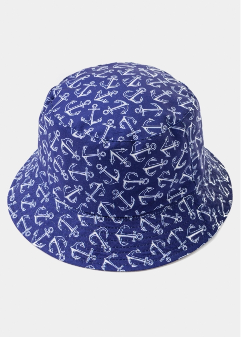 Double-Faced Bucket Hat Anchors Pattern & Beige