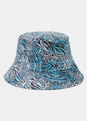 Double-Faced Bucket Hat Blue Tiger Pattern & Blue