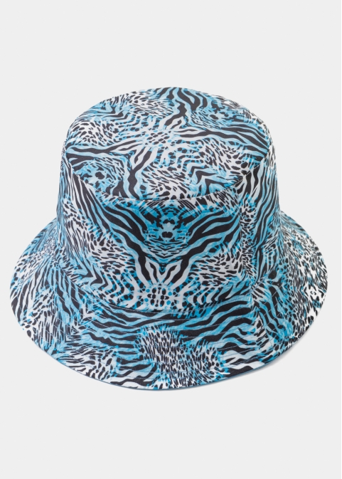 Double-Faced Bucket Hat Blue Tiger Pattern & Blue