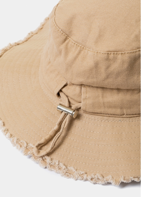 Beige Cotton Bucket Hat