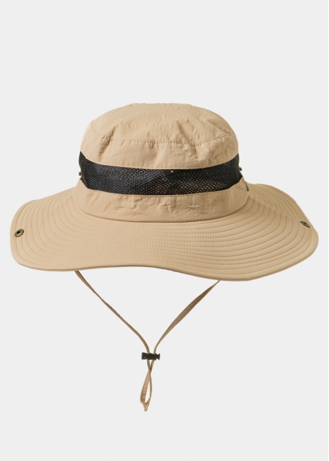 Beige Active Bucket Hat w/ See-through Detail