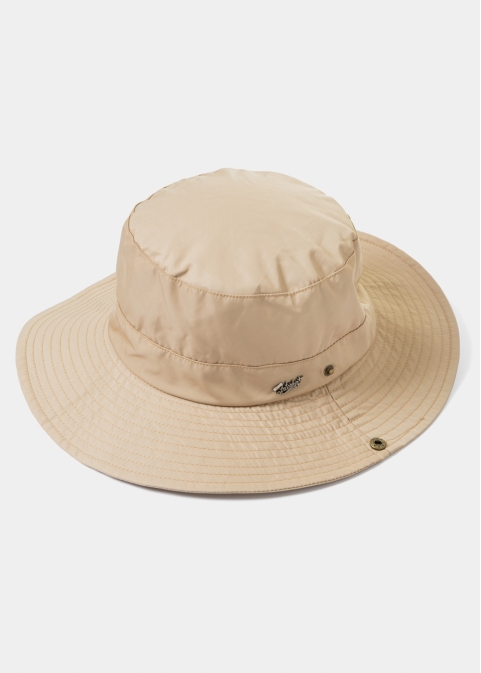 Beige Active Bucket Hat w/ Side Buttons