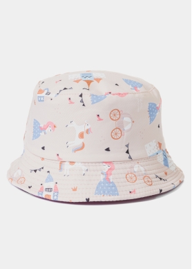 Kids Double-Faced Bucket Hat Castles Pattern & Pink