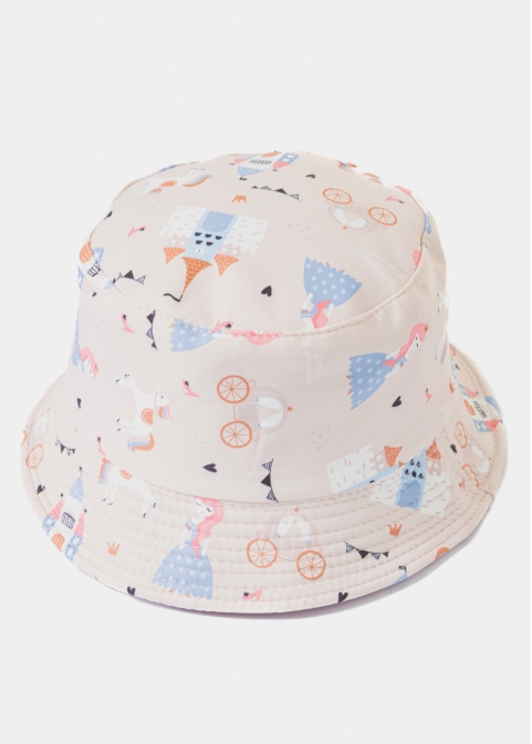 Kids Double-Faced Bucket Hat Castles Pattern & Pink