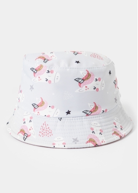 Kids Double-Faced Bucket Hat Unicorns Pattern & Baby Pink
