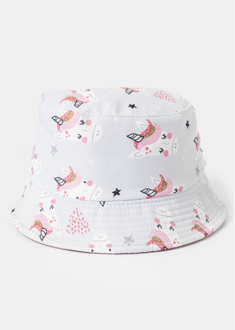 Kids Double-Faced Bucket Hat Unicorns Pattern & Baby Pink