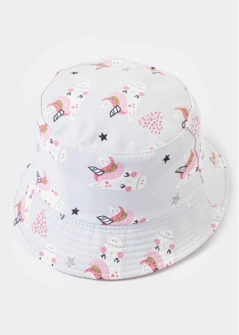 Kids Double-Faced Bucket Hat Unicorns Pattern & Baby Pink