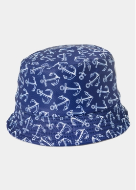 Kids Double-Faced Bucket Hat Anchor Pattern & Beige