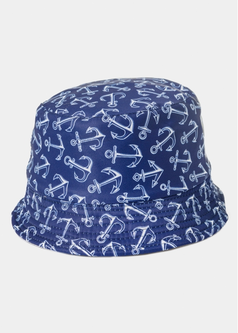 Kids Double-Faced Bucket Hat Anchor Pattern & Beige