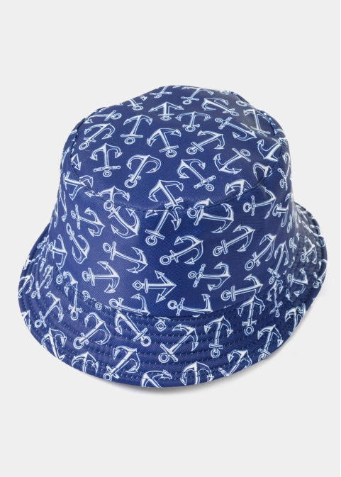 Kids Double-Faced Bucket Hat Anchor Pattern & Beige