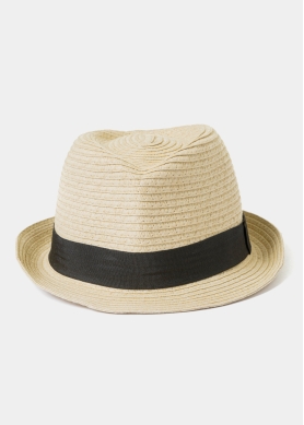Beige Kids Straw Fedora Hat