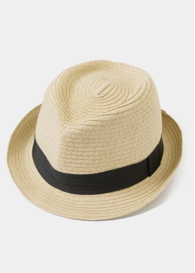 Beige Kids Straw Fedora Hat