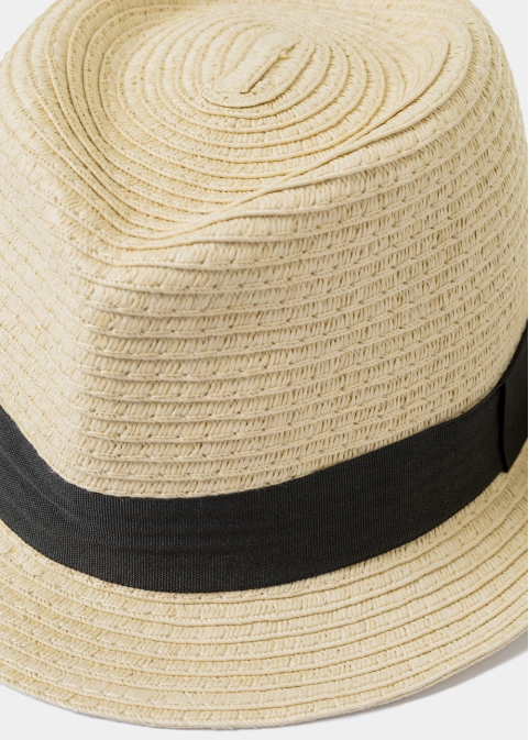 Beige Kids Straw Fedora Hat