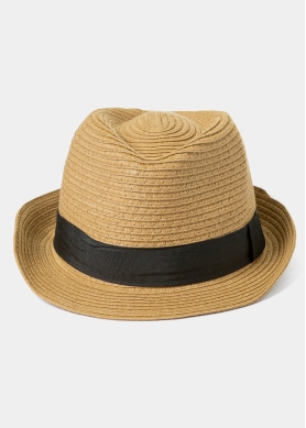 Brown Kids Straw Fedora Hat