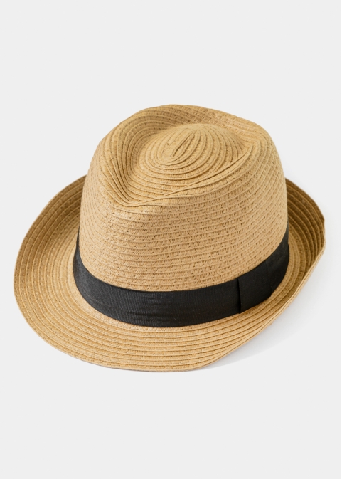 Brown Kids Straw Fedora Hat