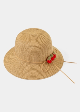 Brown Kids Straw Hat w/ Strawberries