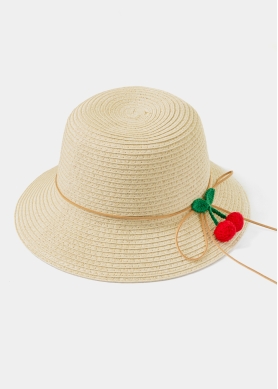 Beige Kids Straw Hat w/ Cherries