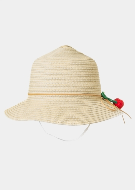 Beige Kids Straw Hat w/ Cherries