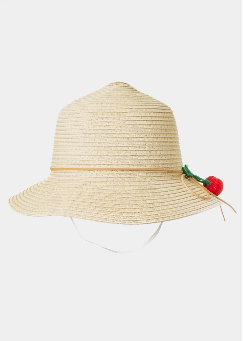Beige Kids Straw Hat w/ Cherries